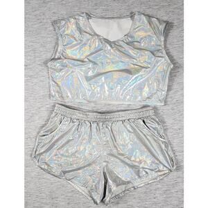 Metallic Crop Top Sleeveless Muscle Shirt Matching Shorts Mens Size Small